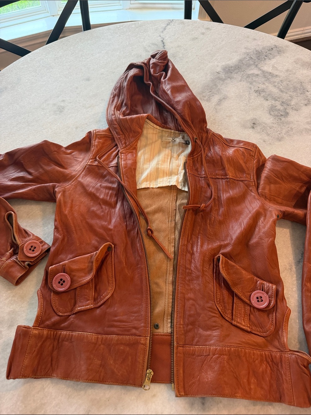 Mike & Chris Rust Brown Hooded Leather Jacket